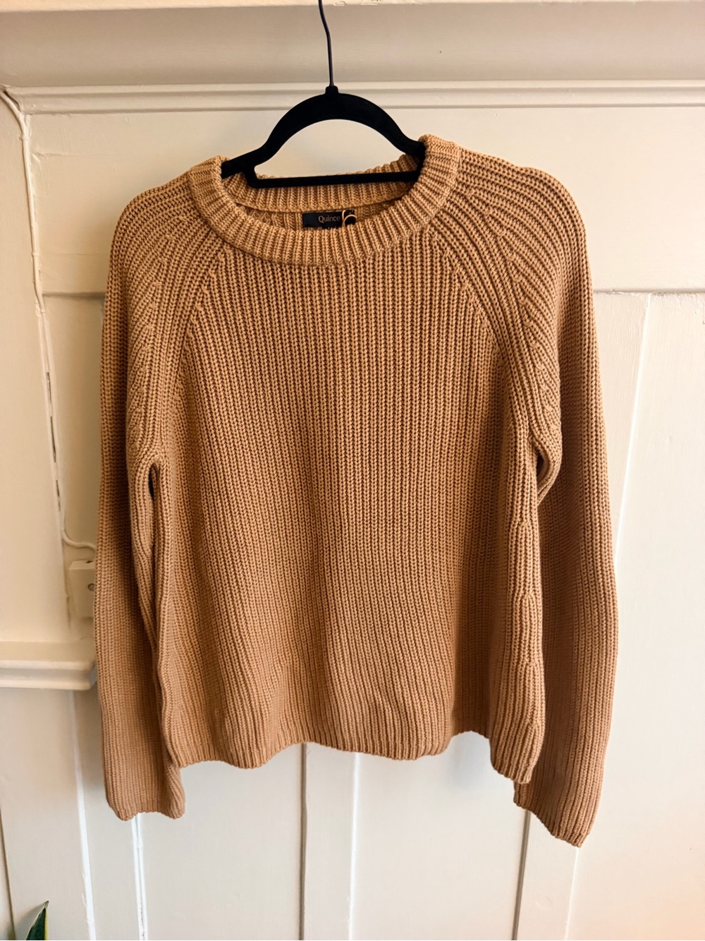 Quince Camel Crewneck Ribbed Knit Sweater